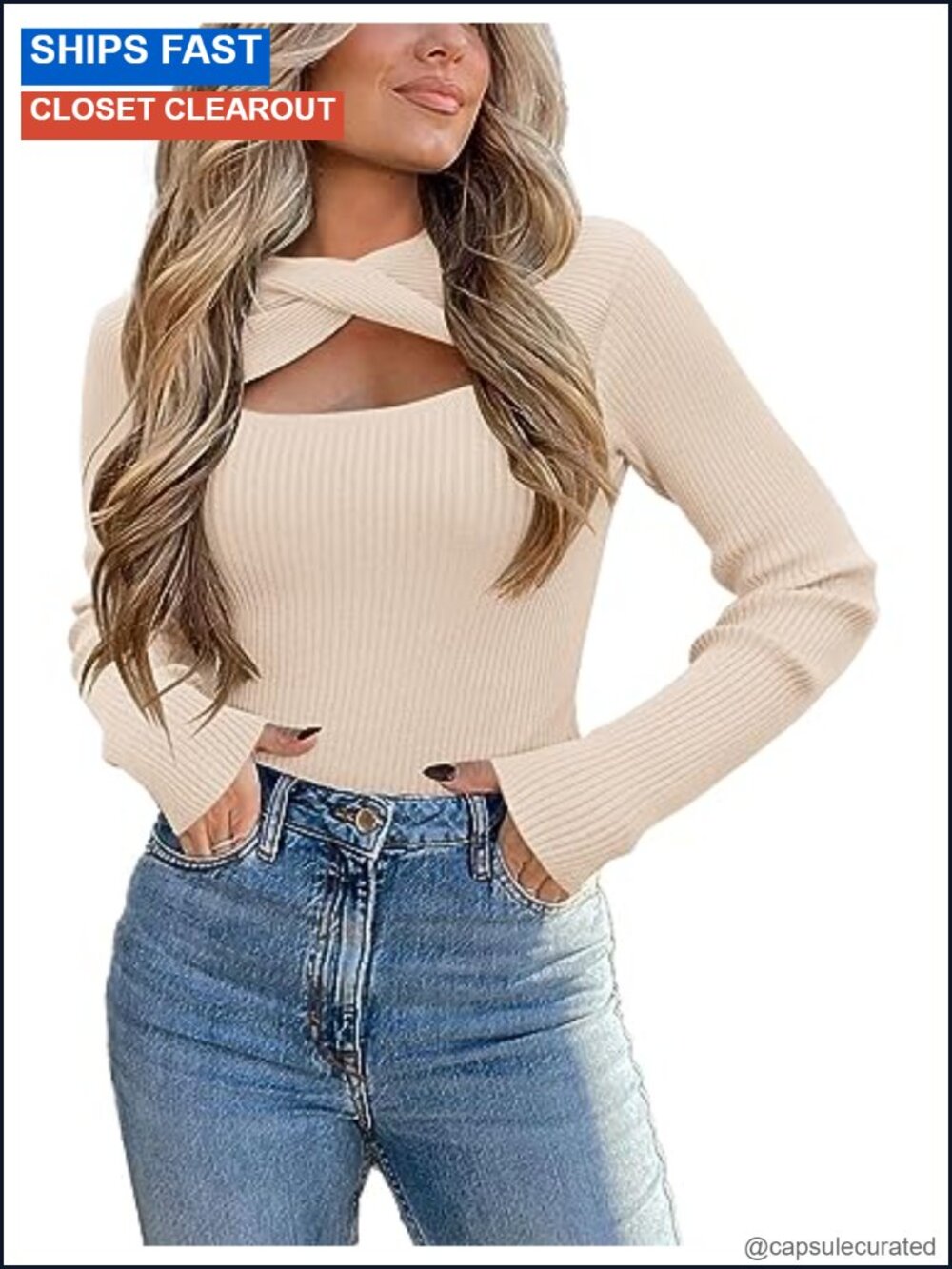 Zeagoo Knit Long Sleeve Slim Fit Pullover Cutout Sweater Crew Neck